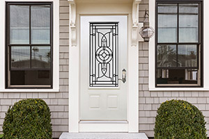 Steel Nariva Door featuring Single Panel Glass with Wrought Iron Design